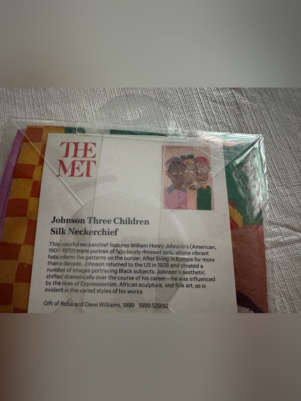 The MET Museum William H Johnson Three Children Silk Scarf Neckerchief NWT - Picture 5 of 5